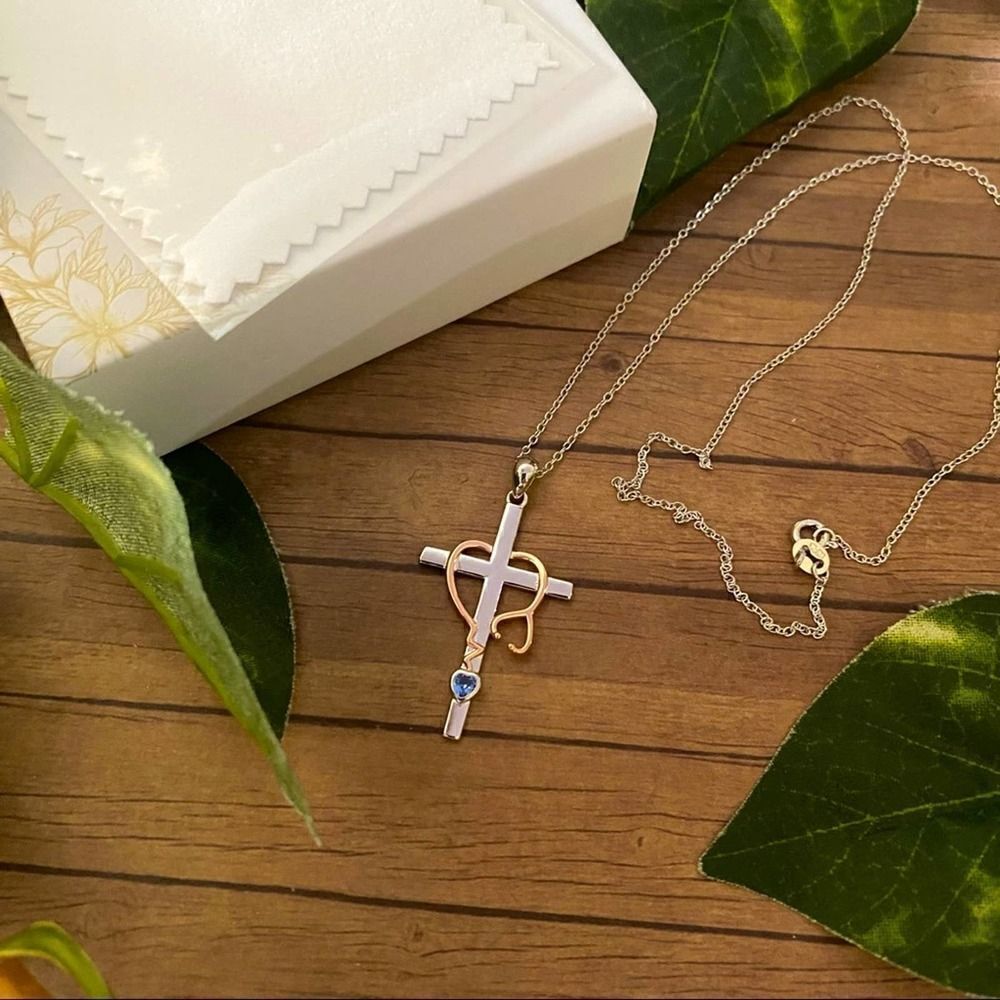 925 Sterling Stethoscope Cross CZ Heart Necklace